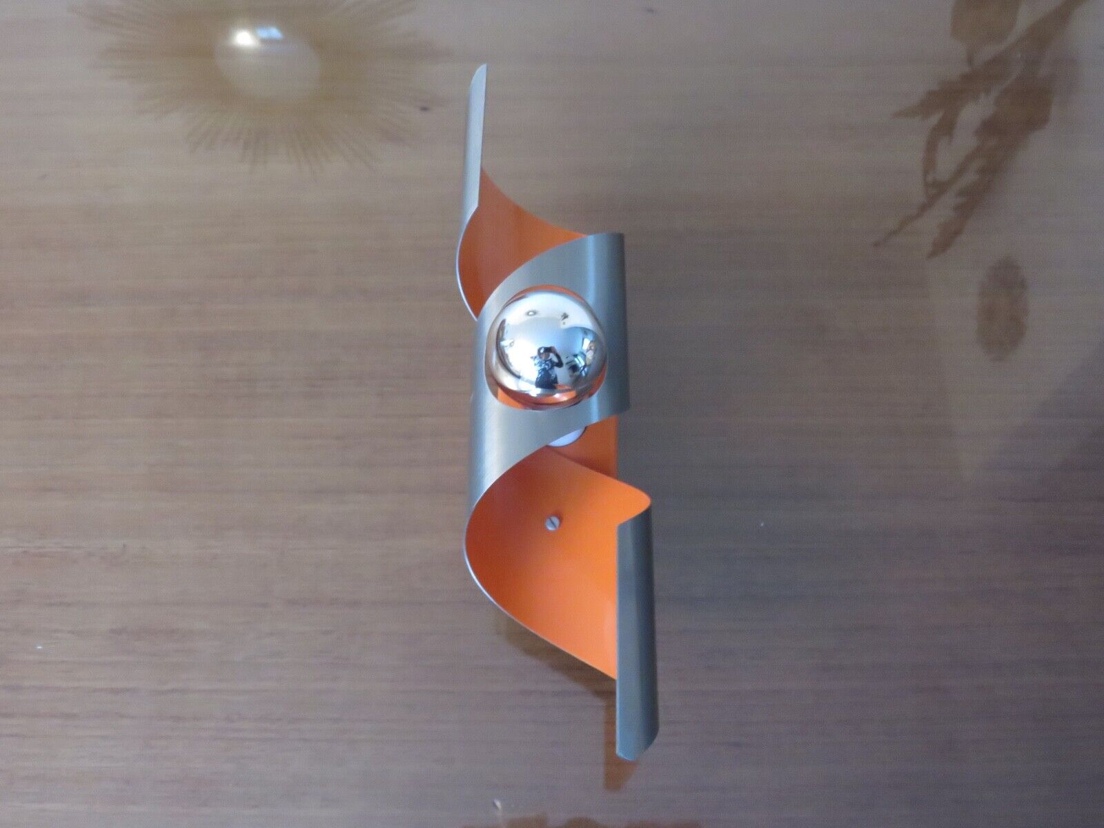 Space age wall lamp chrome metal and orange 70s