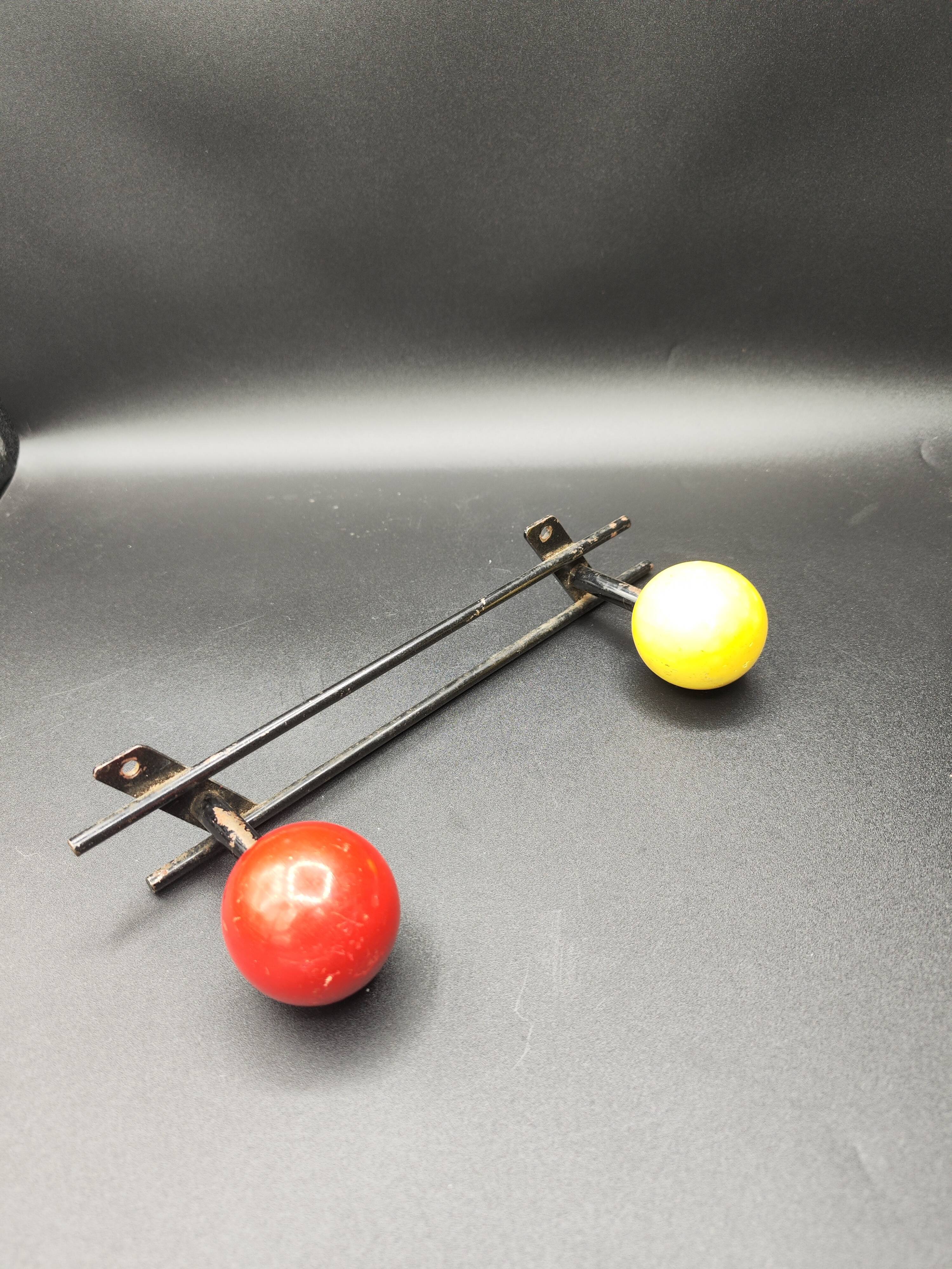 Vintage coat rack hook two colorful balls 60s