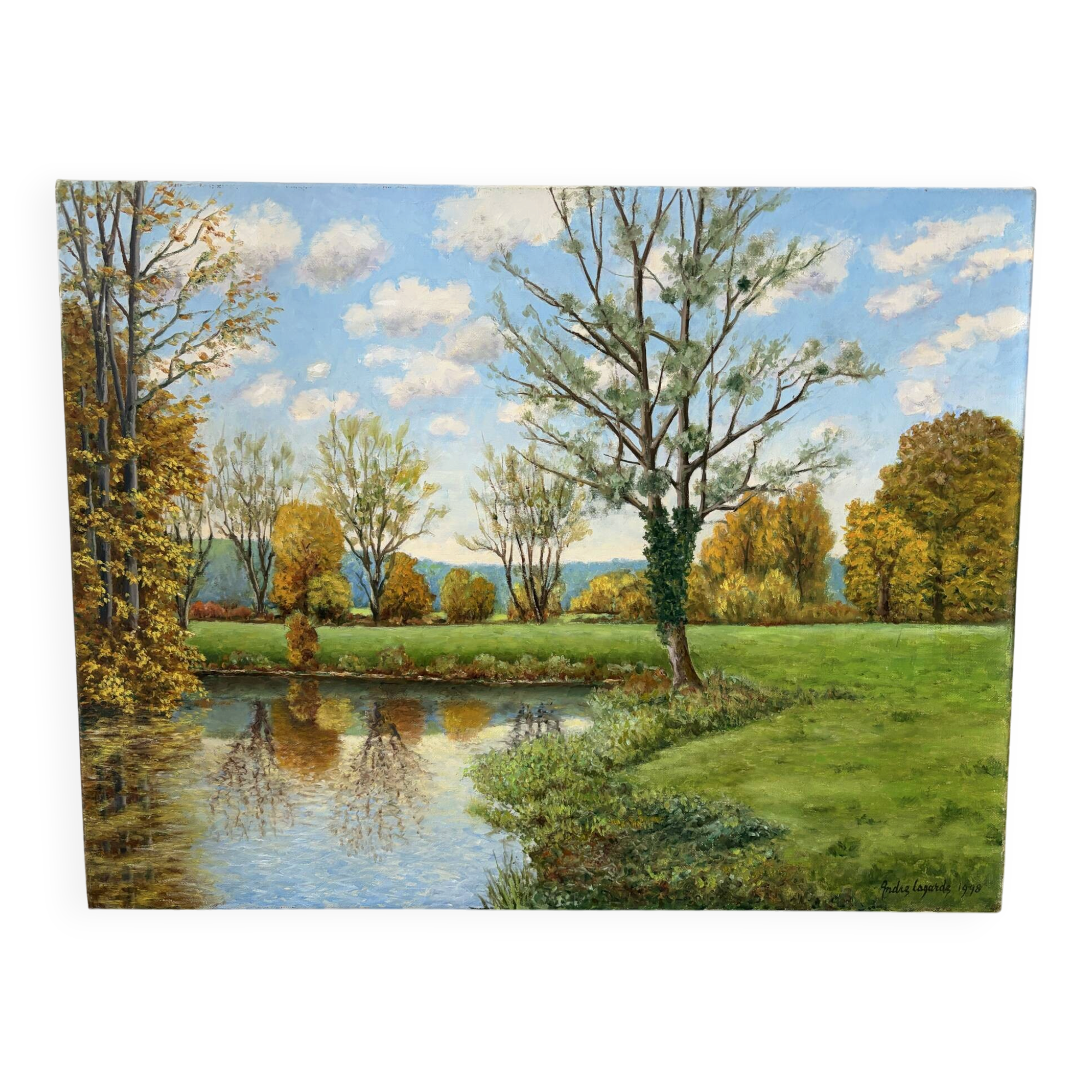 Paysage d’automne, huile sur toile signé Lagarde
