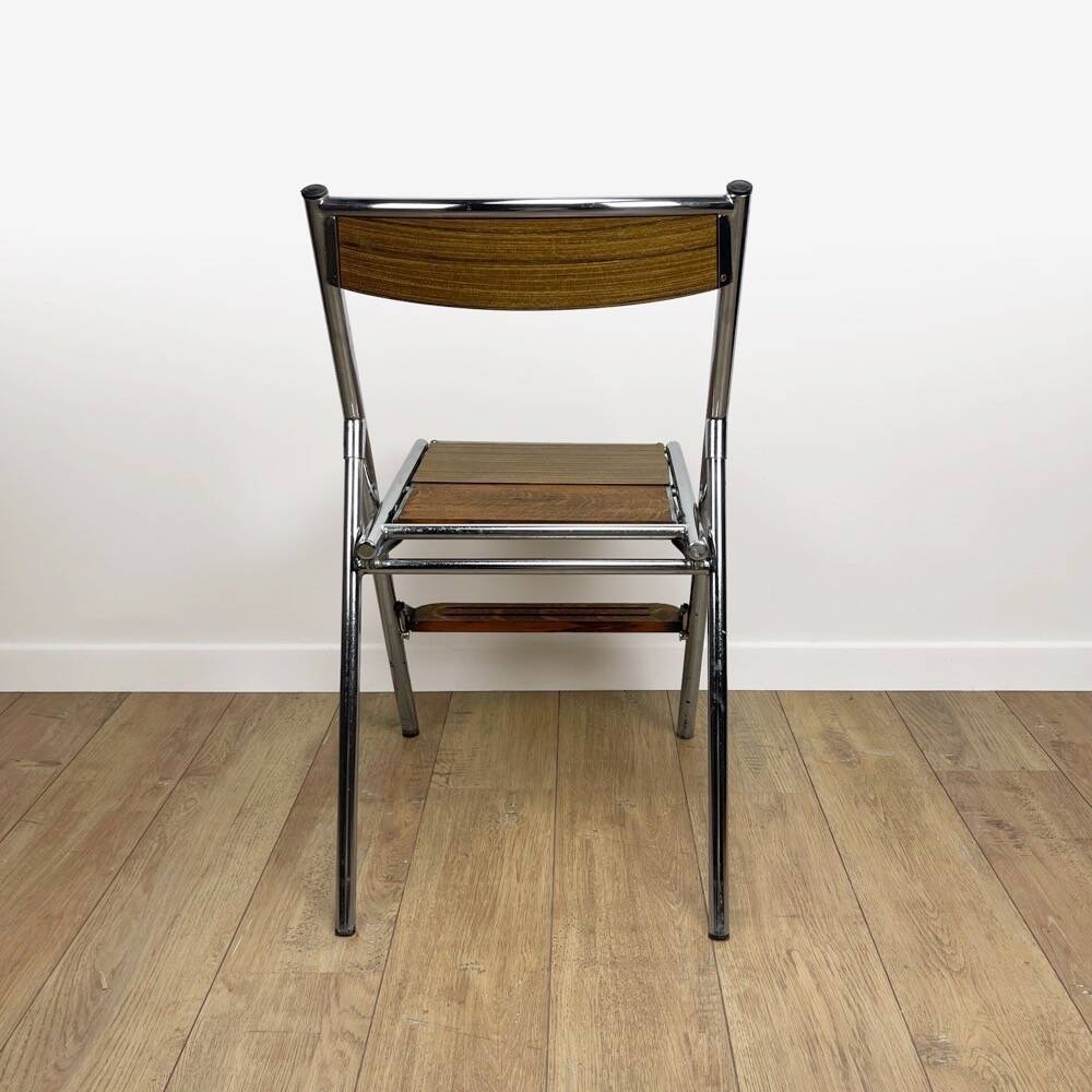 Metal wood and Formica office step stool chair from the 1950s