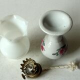 lampe à huile avec abat-jour en verre et pied en céramique, vintage des années 70