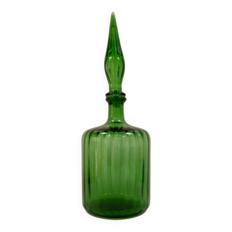 Italian Empoli glass carafe with flame-shaped stopper - 1960s