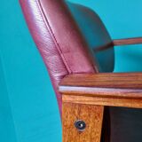 Pair of armchairs in rosewood from Rio and plum leather, Denmark 1960