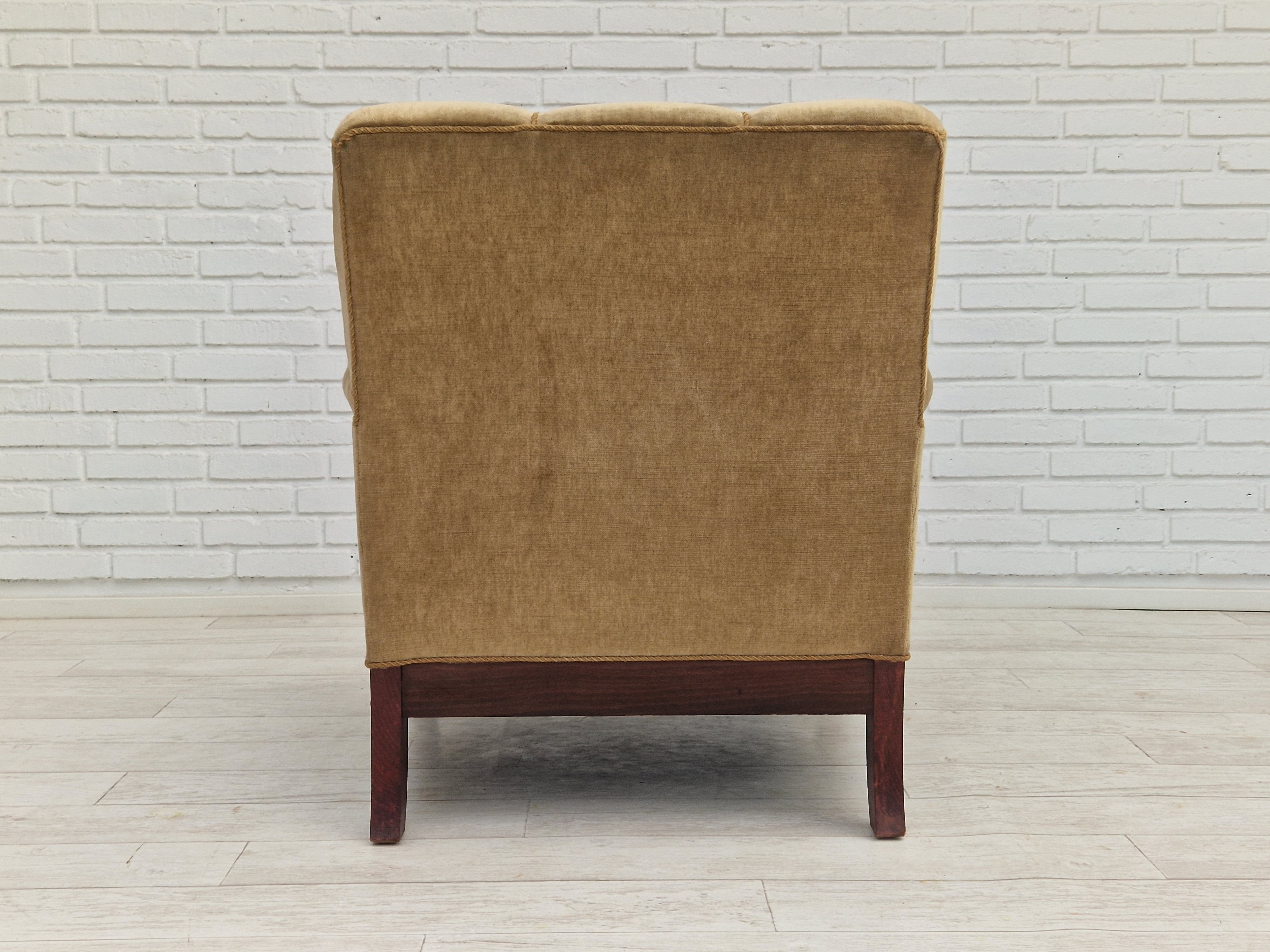 1950s, Danish design, set of armchairs, teak wood, velour, original condition.