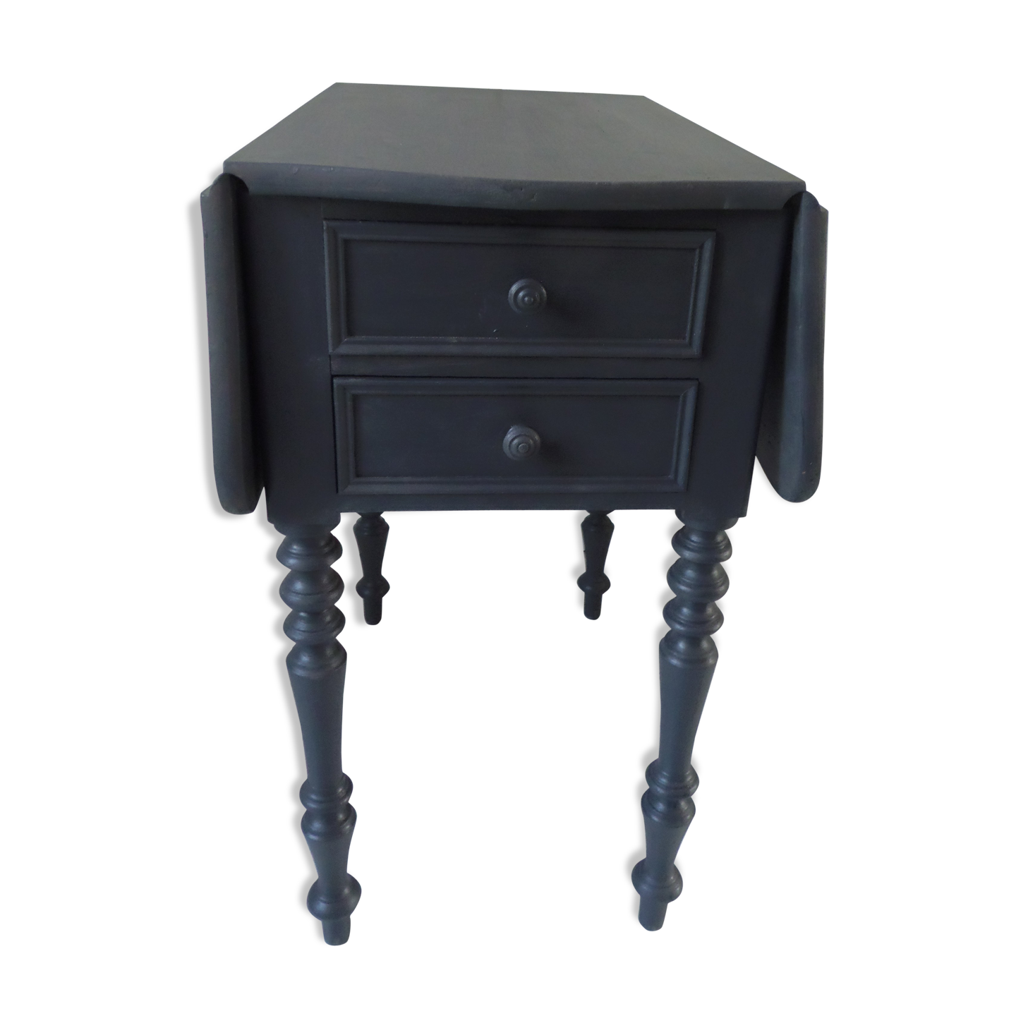 Louis Philippe bedside table with flaps, slate grey