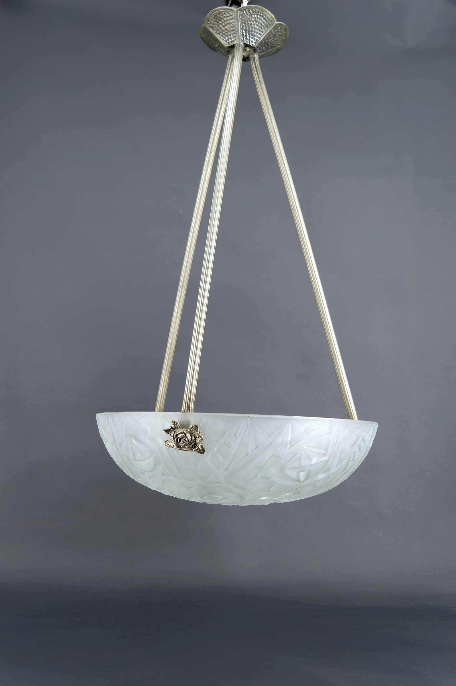 Chandelier / Basin by Noverdy, Silvered Bronze Mount, Art Deco, c. 1930