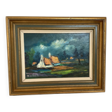 Landscape painting oil on hardboard signed Louwagie