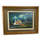 Tableau paysage huile sur isorel signé Louwagie
