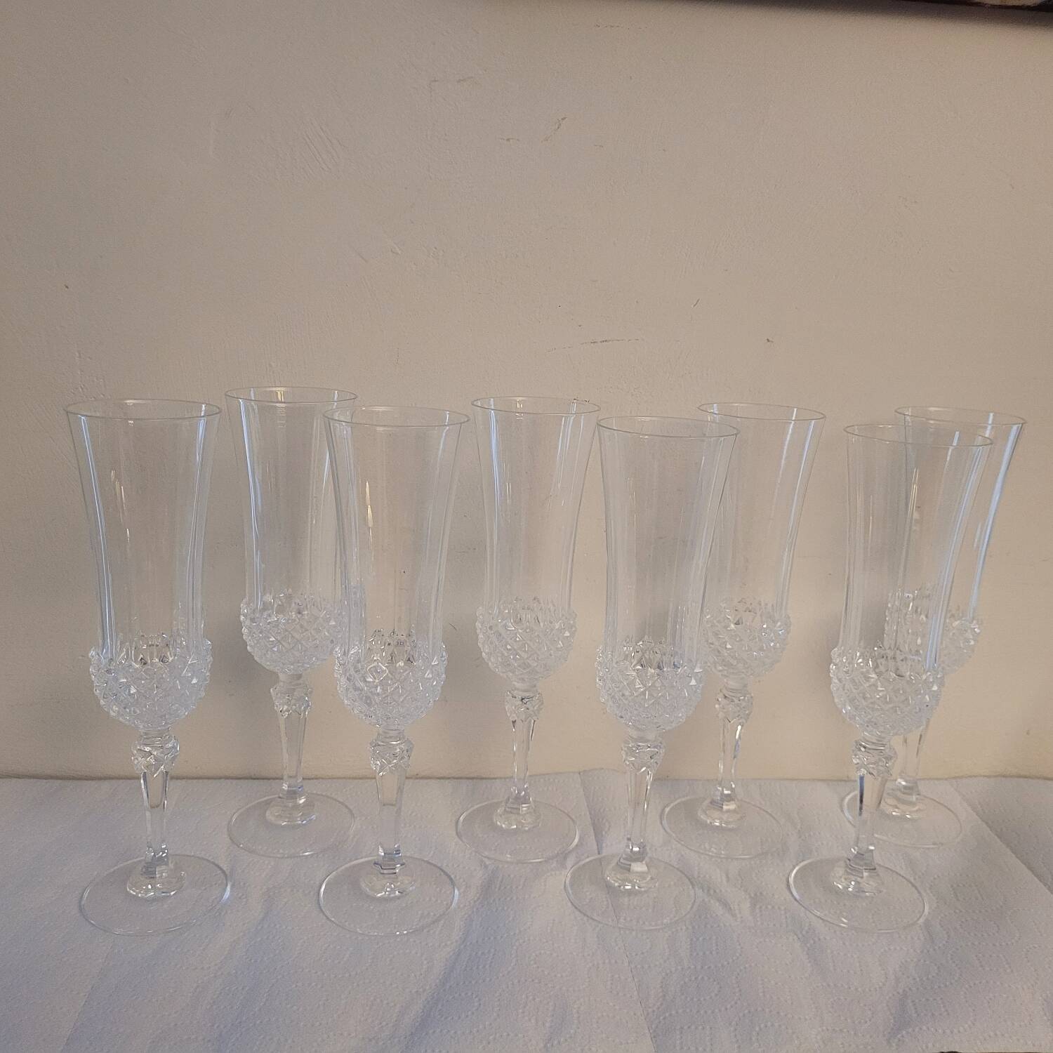 Set of 8 cut crystal flutes from the 70s-80s.
