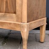 Vintage glass-fronted cabinet, raw wood, 1950s