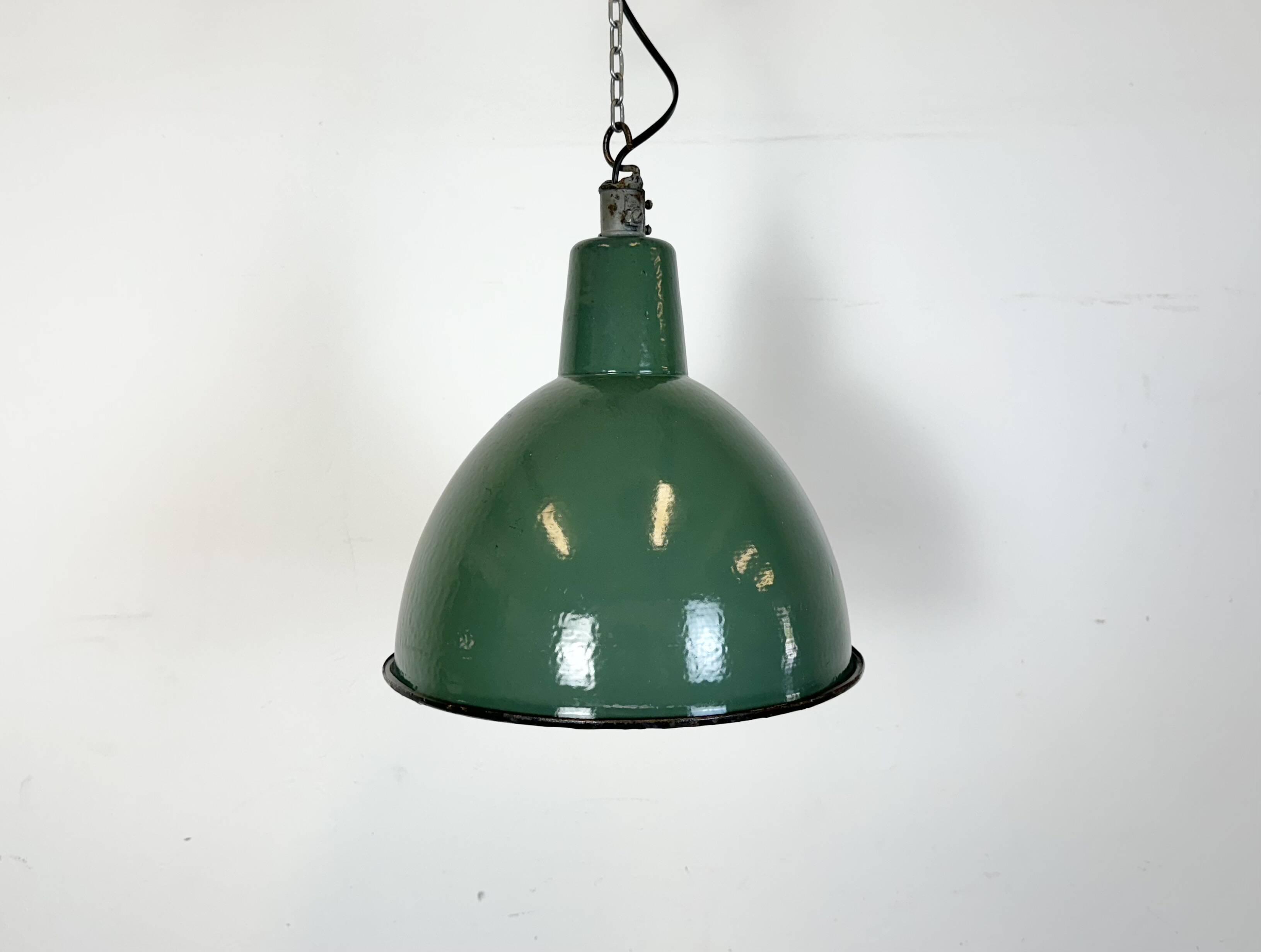 Industrial Green Enamel Factory Pendant Lamp, 1960s