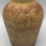 Vase vintage en céramique d’accolay, art brutaliste, signé hubert guy