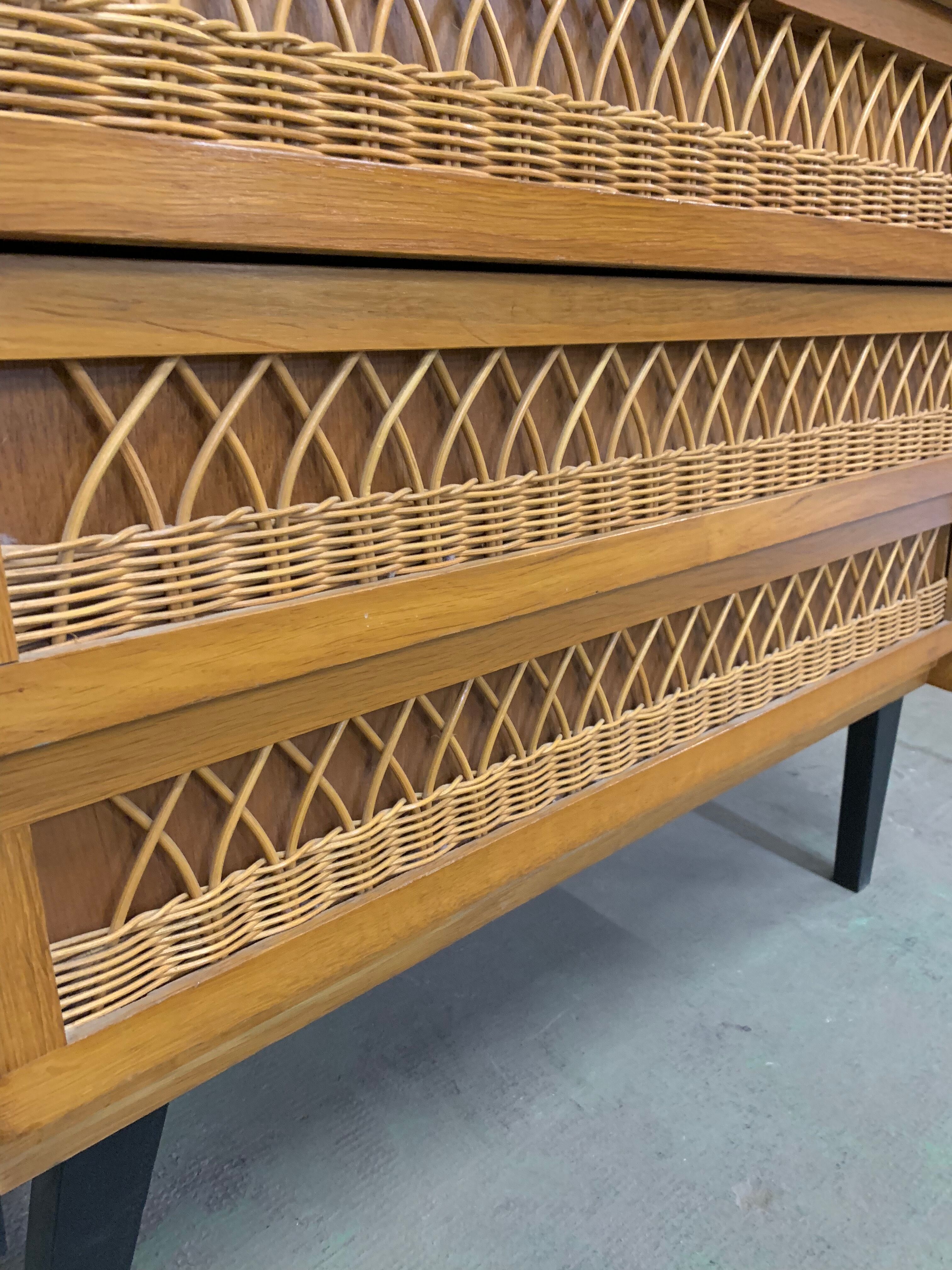 Old dresser oak and rattan 1960