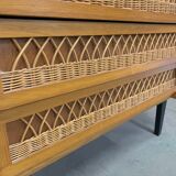 Old dresser oak and rattan 1960