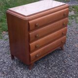 Commode en chêne pieds compas 4 tiroirs, 1950