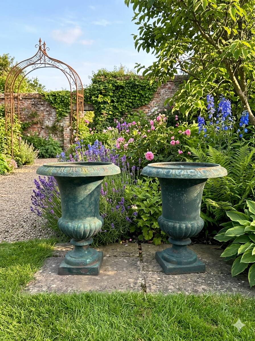 Pair of antique Medici vases in cast iron