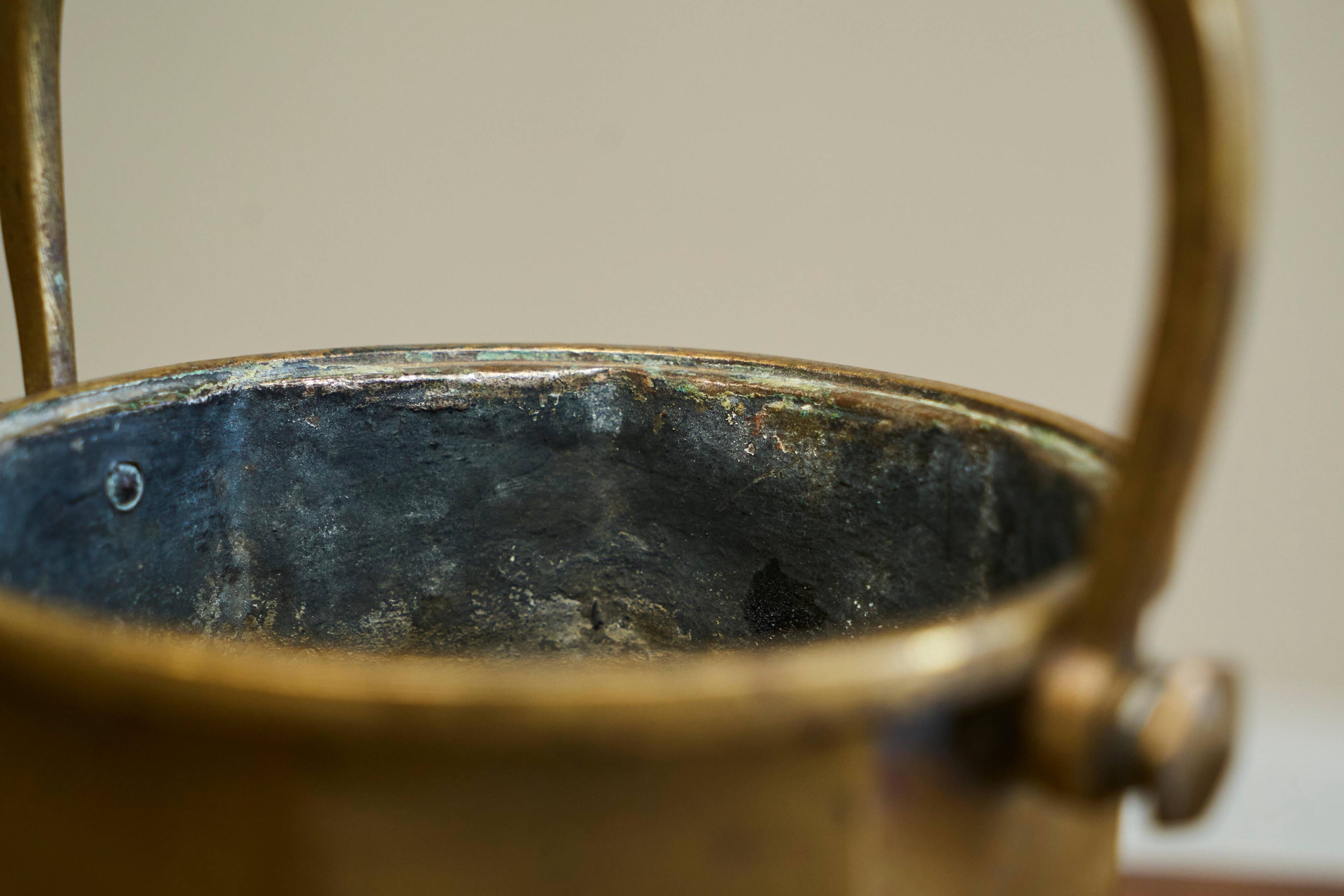 Art Deco brass waste bin with handle, early 20th century