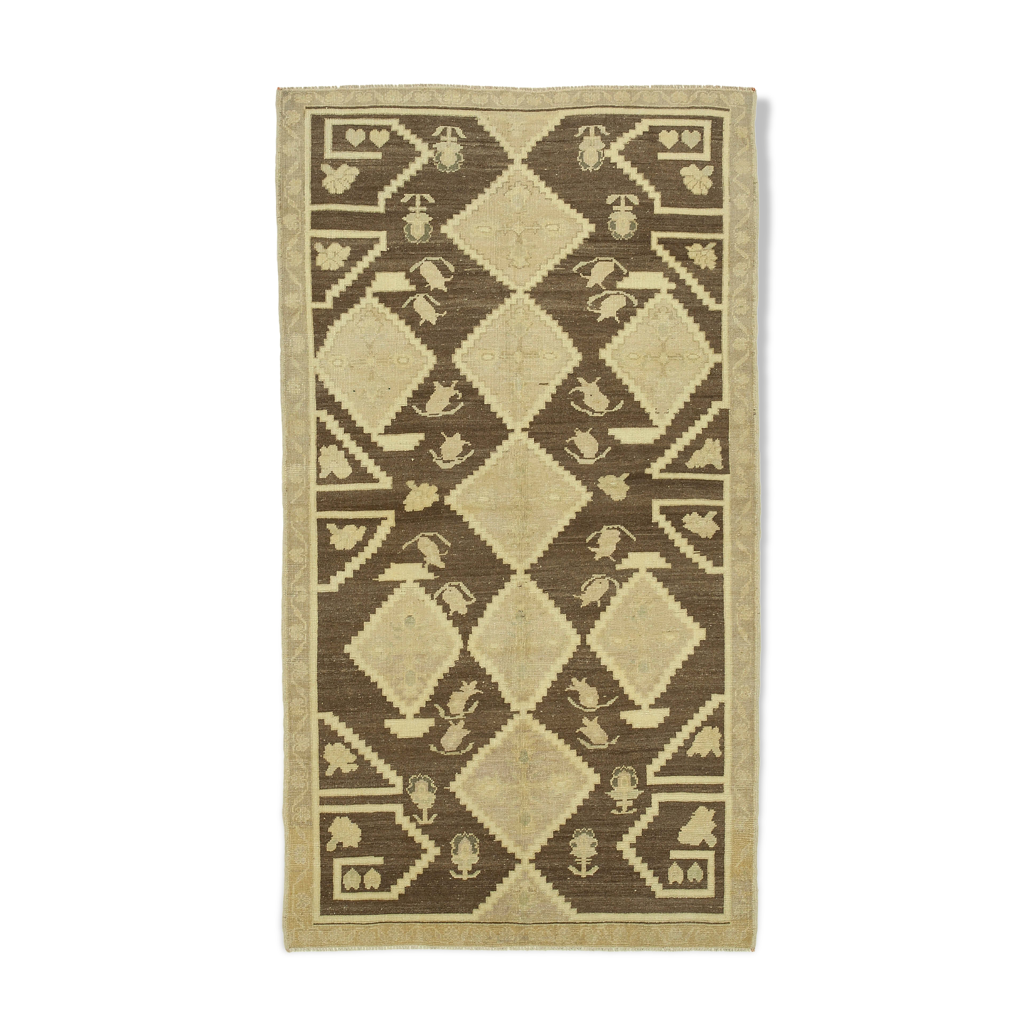 1960s handmade vintage oriental beige rug 125 cm x 225 cm