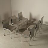 Set of six postmodernist stainless steel dining chairs from circa 1980-1990.