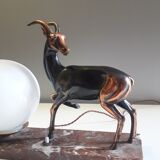 Art Deco table lamp - Copper antelope on marble - 1940