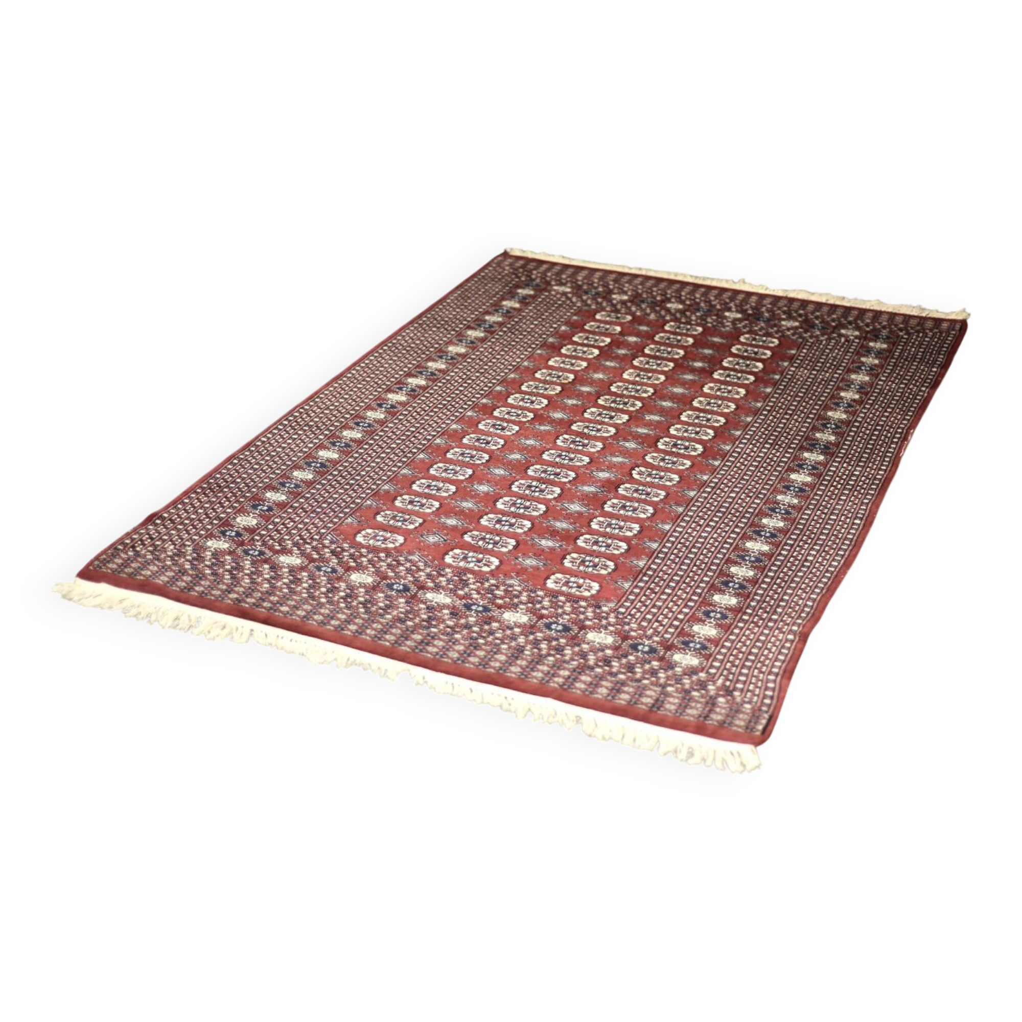 Handwoven red Boukhara oriental rug, 1960s