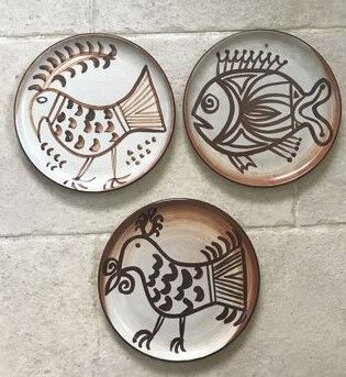 6 plates in vintage Vallauris sandstone