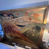 Art Deco headboard in wood and marquetry