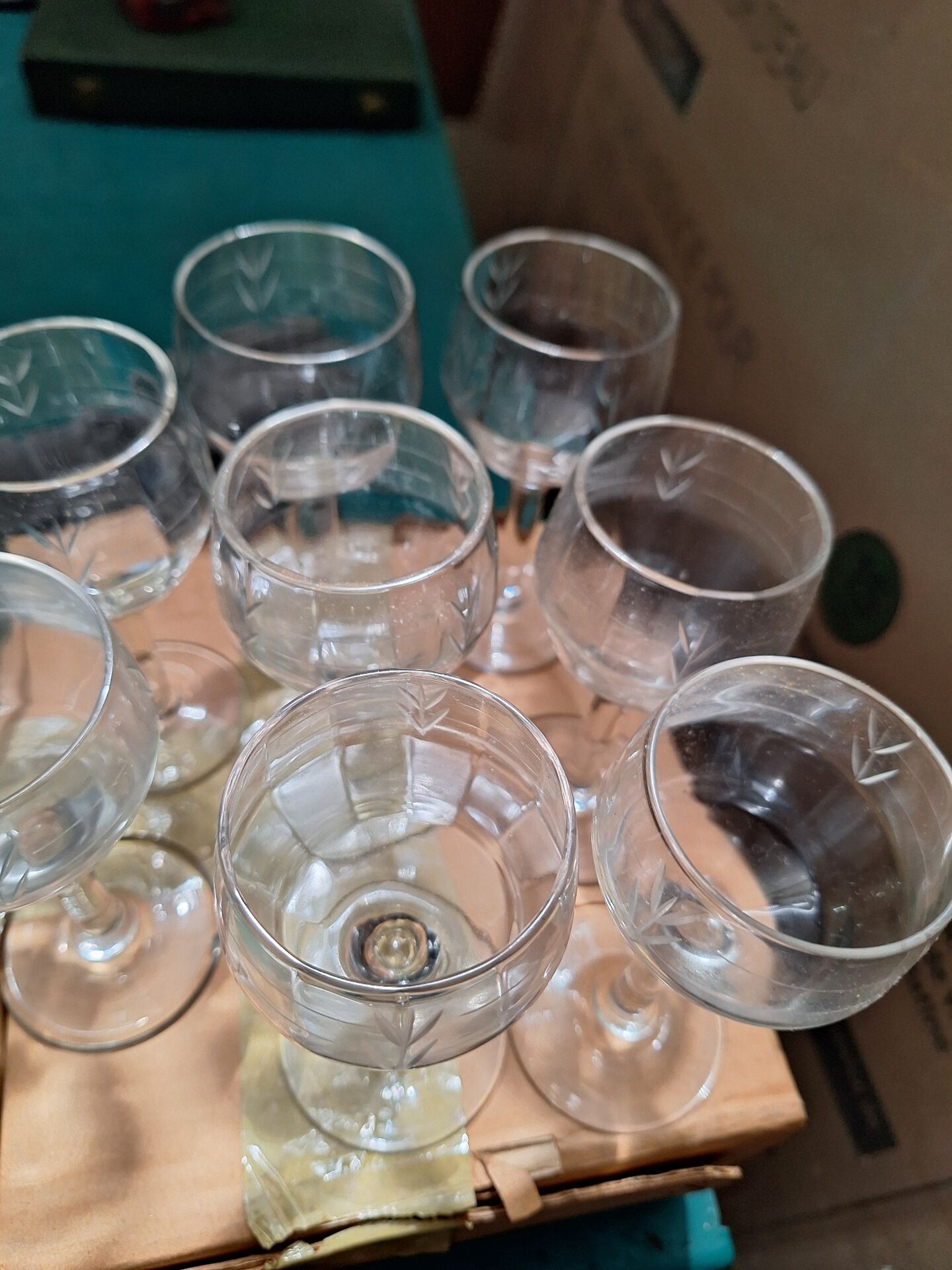 Set of 8 vintage bistro drop aperitif glasses.