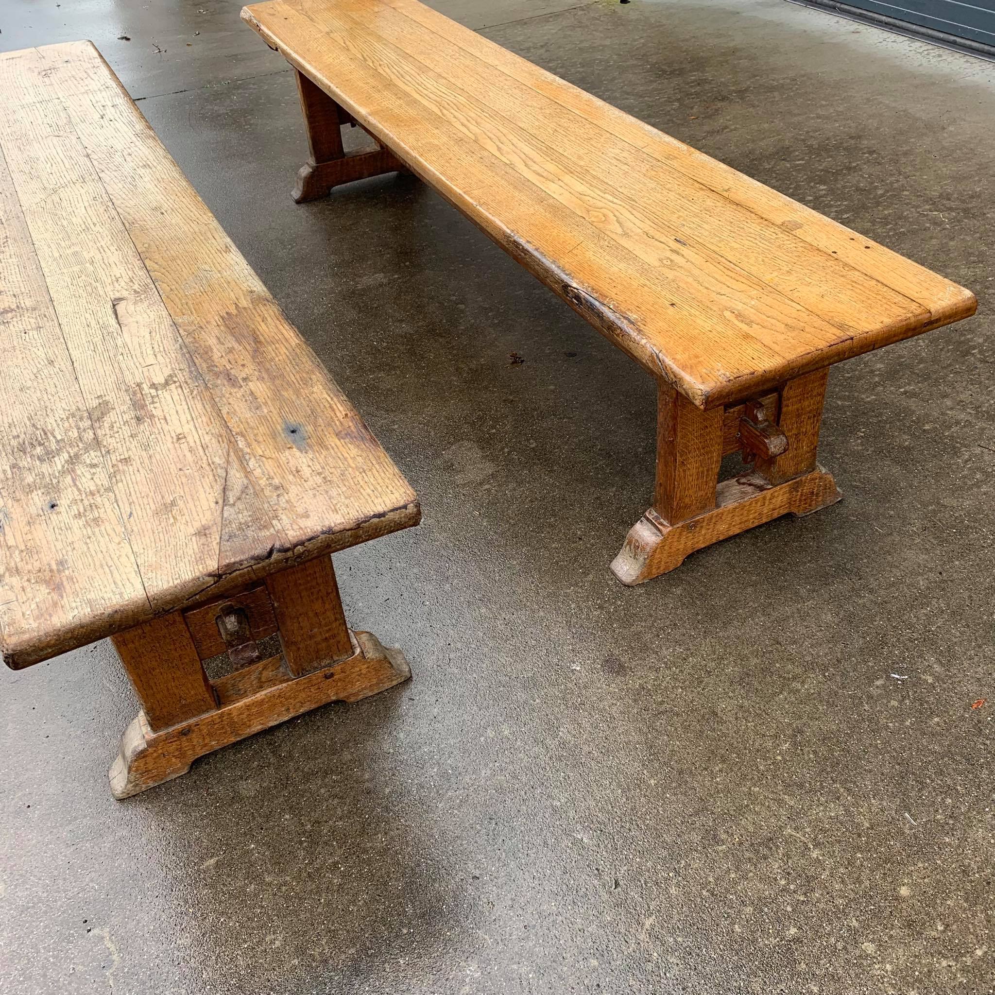 Pair of oak farm benches