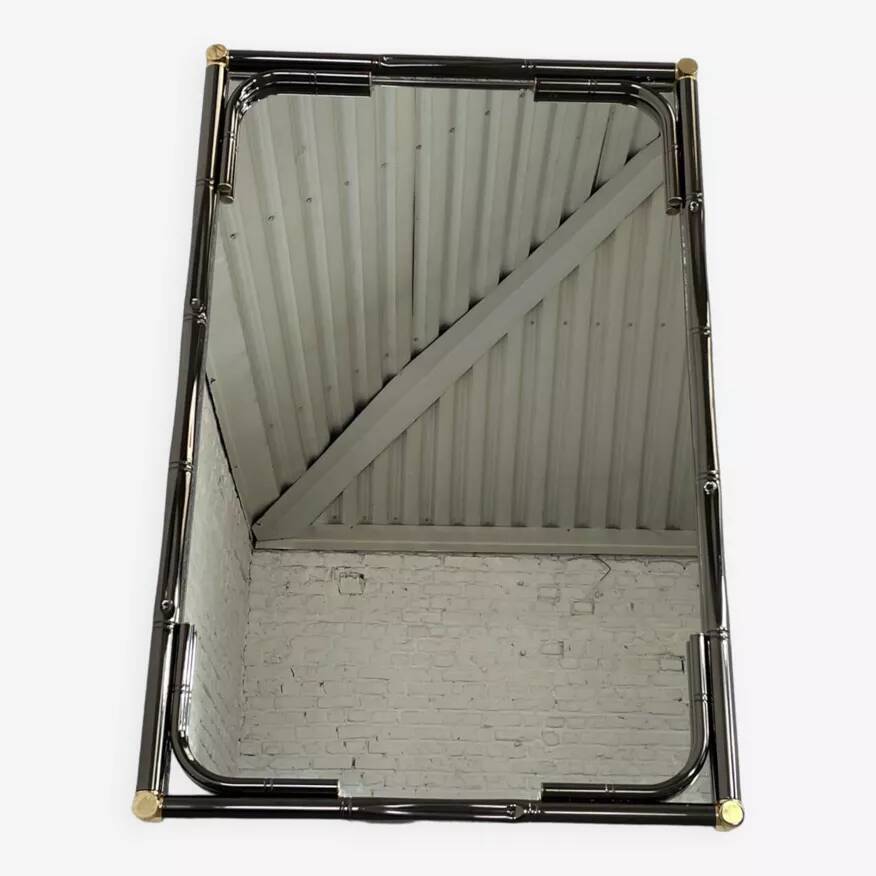 Black metal and brass mirror with gunmetal finish