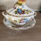 Antique soup tureen in Italian majolica, hand-painted + tray