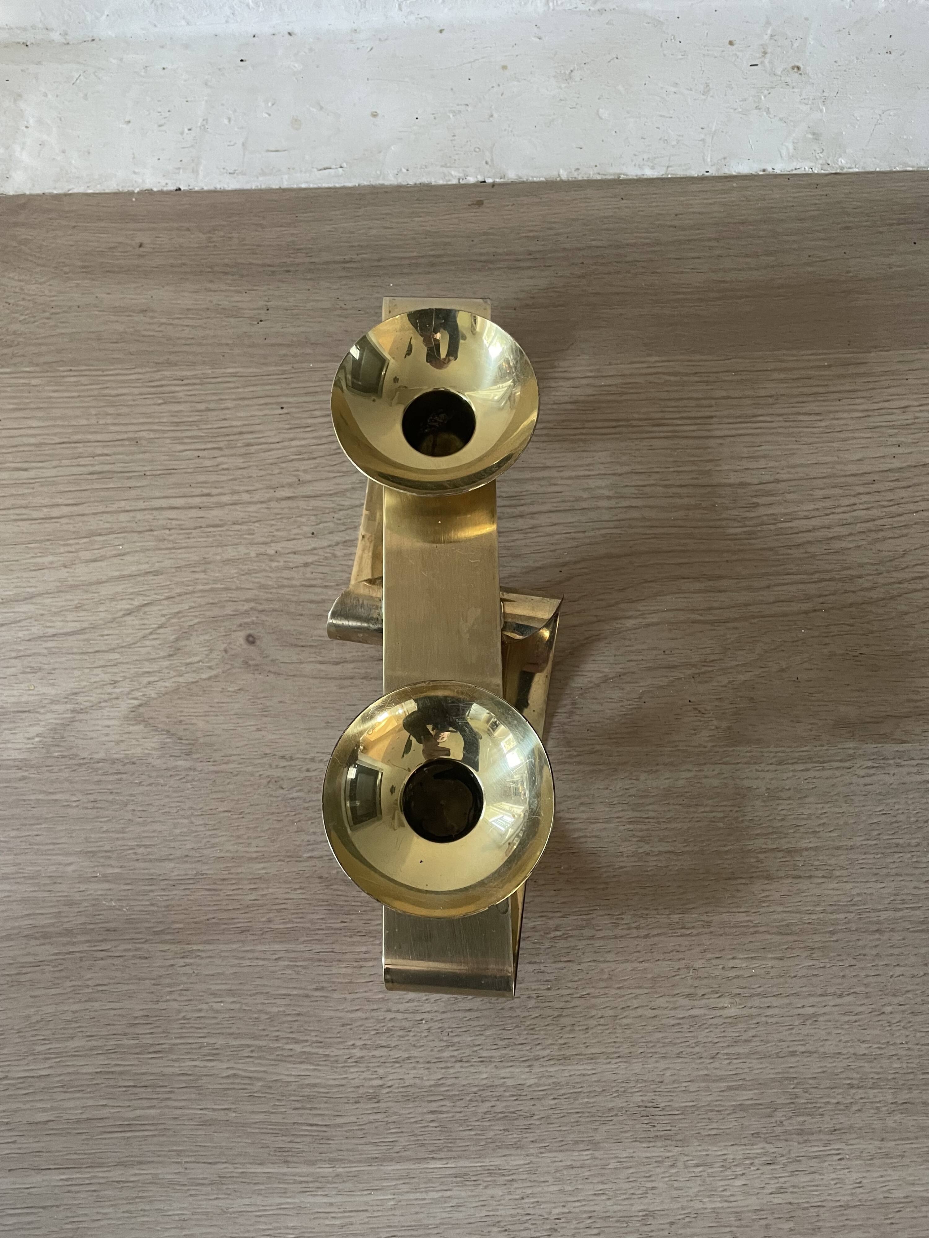 Vintage double Scandinavian candlestick in brass