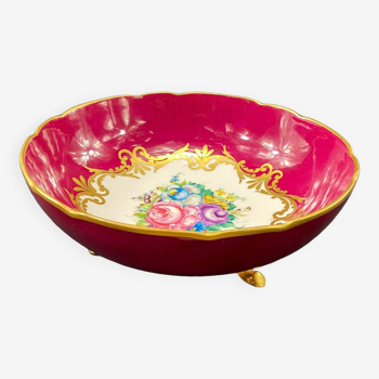 Limoges porcelain tripod bowl with Louis XV style floral decoration