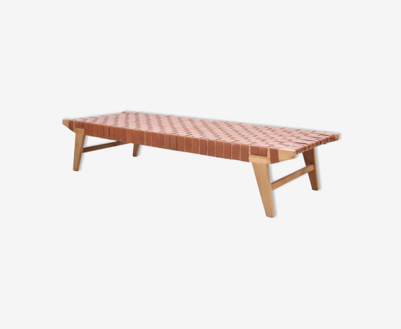 Teak and leather bench or day bed