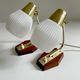 Pair of Scandinavian vintage table or bedside lamps, teak and glass, 60s