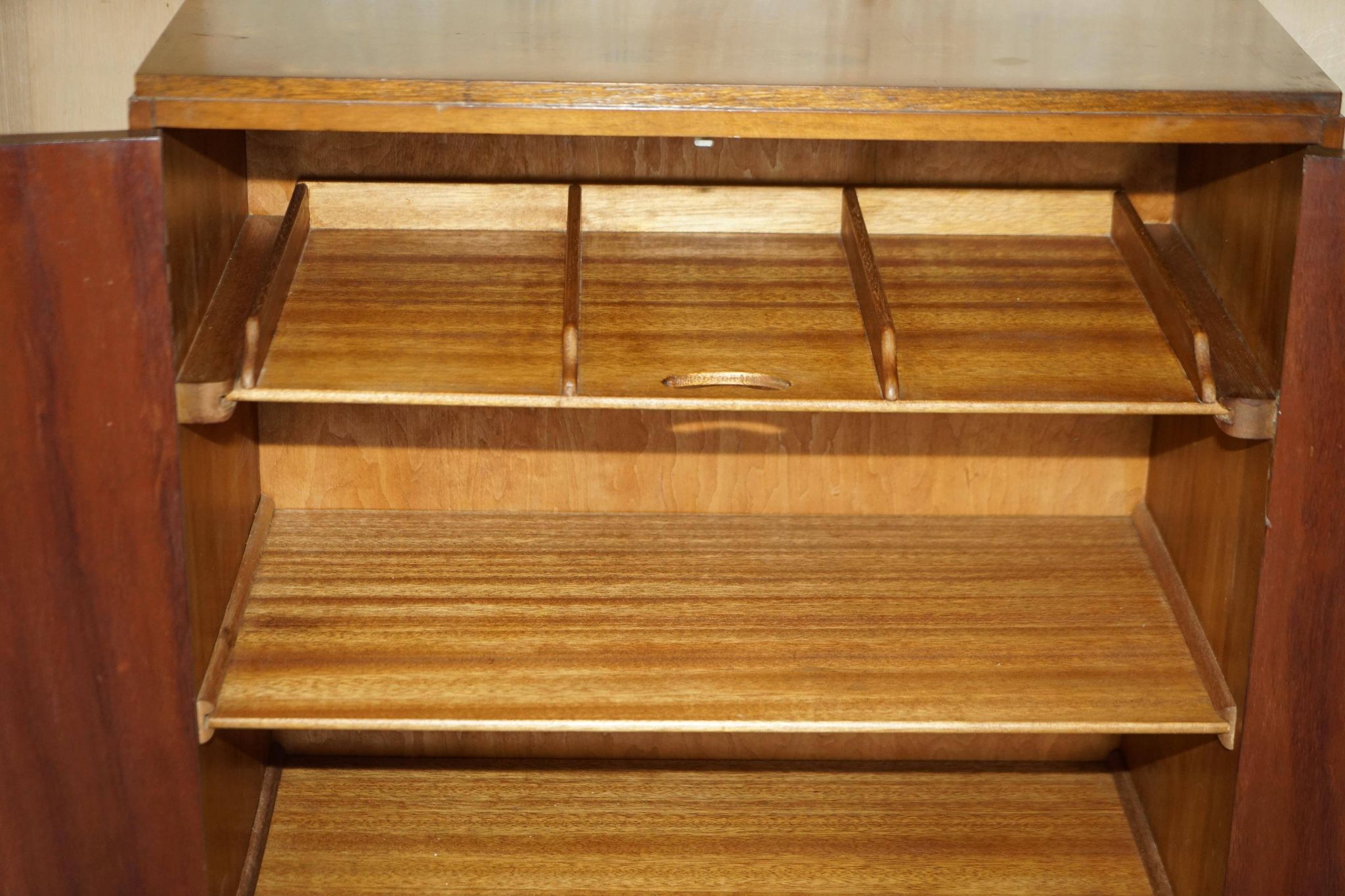 Art Deco governess wardrobe in burr walnut by Waring & Gillow