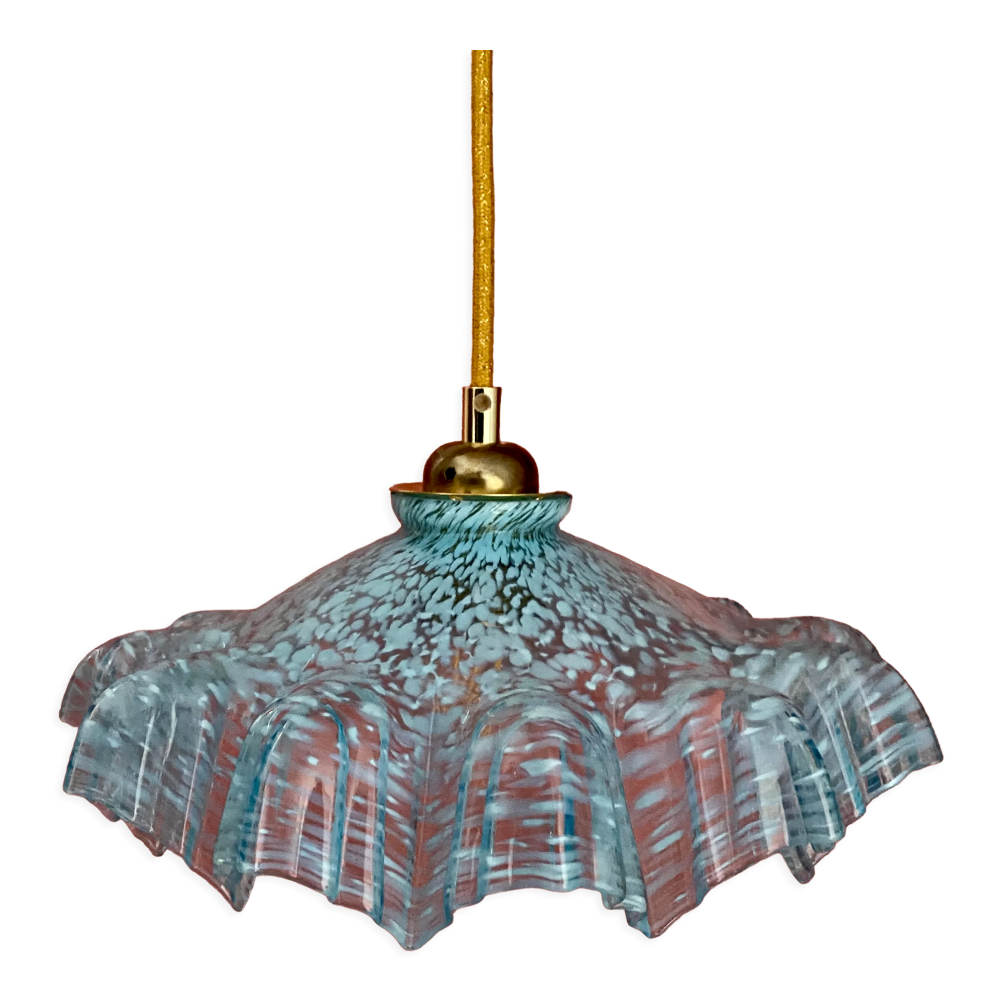 Vintage aabt-jour pendant lamp in blue Clichy glass