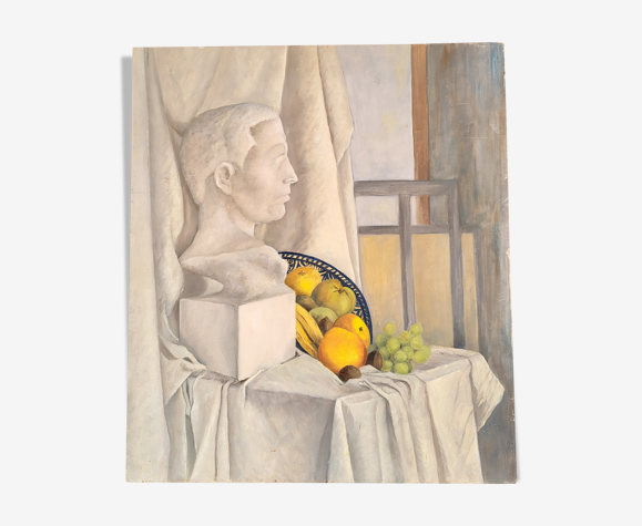 Tableau ancien huile sur panneau buste grec