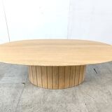 Table basse ovale vintage en travertin, 1970