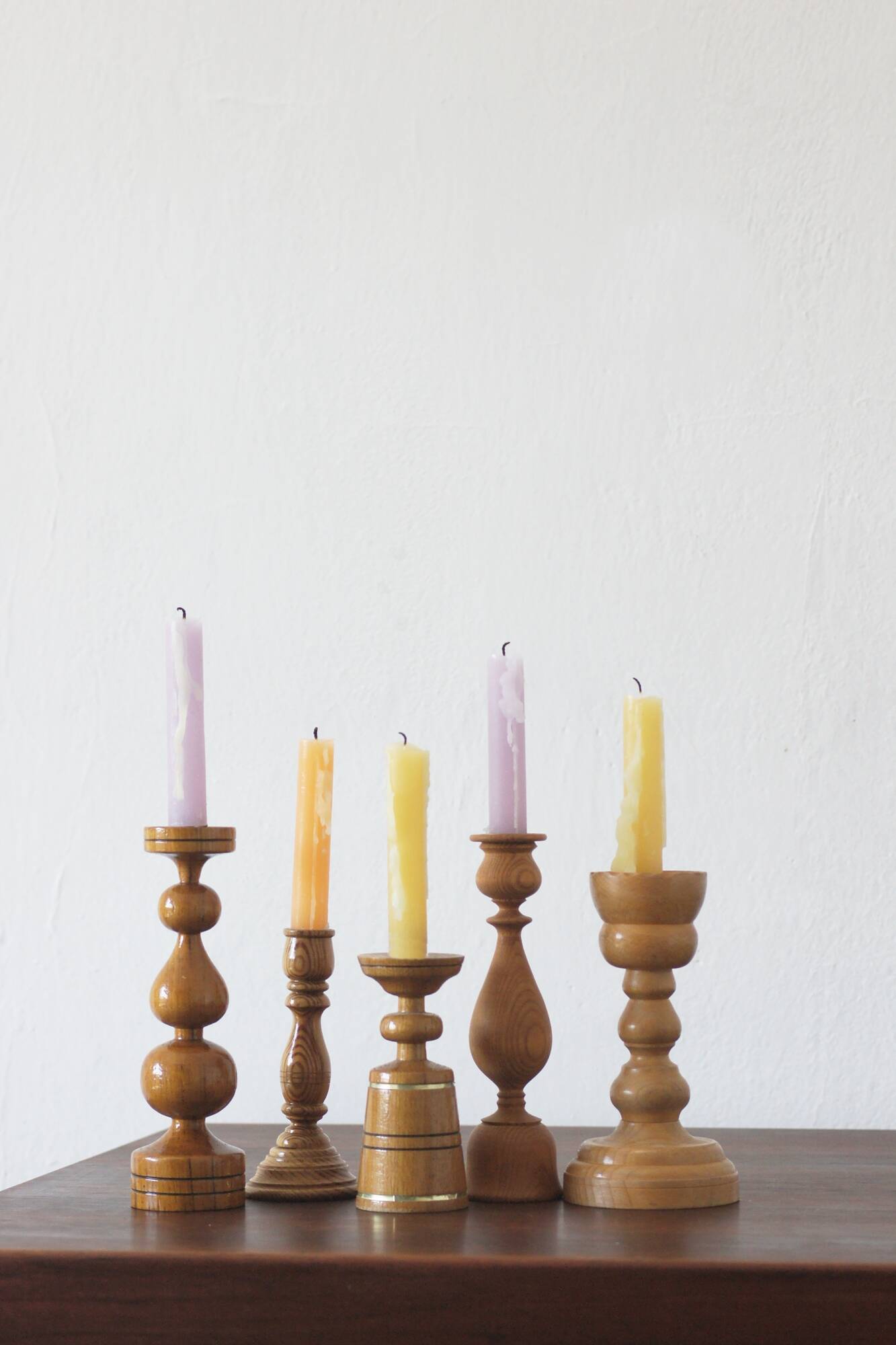 Scandinavian Wooden Candleholders, Set of 5