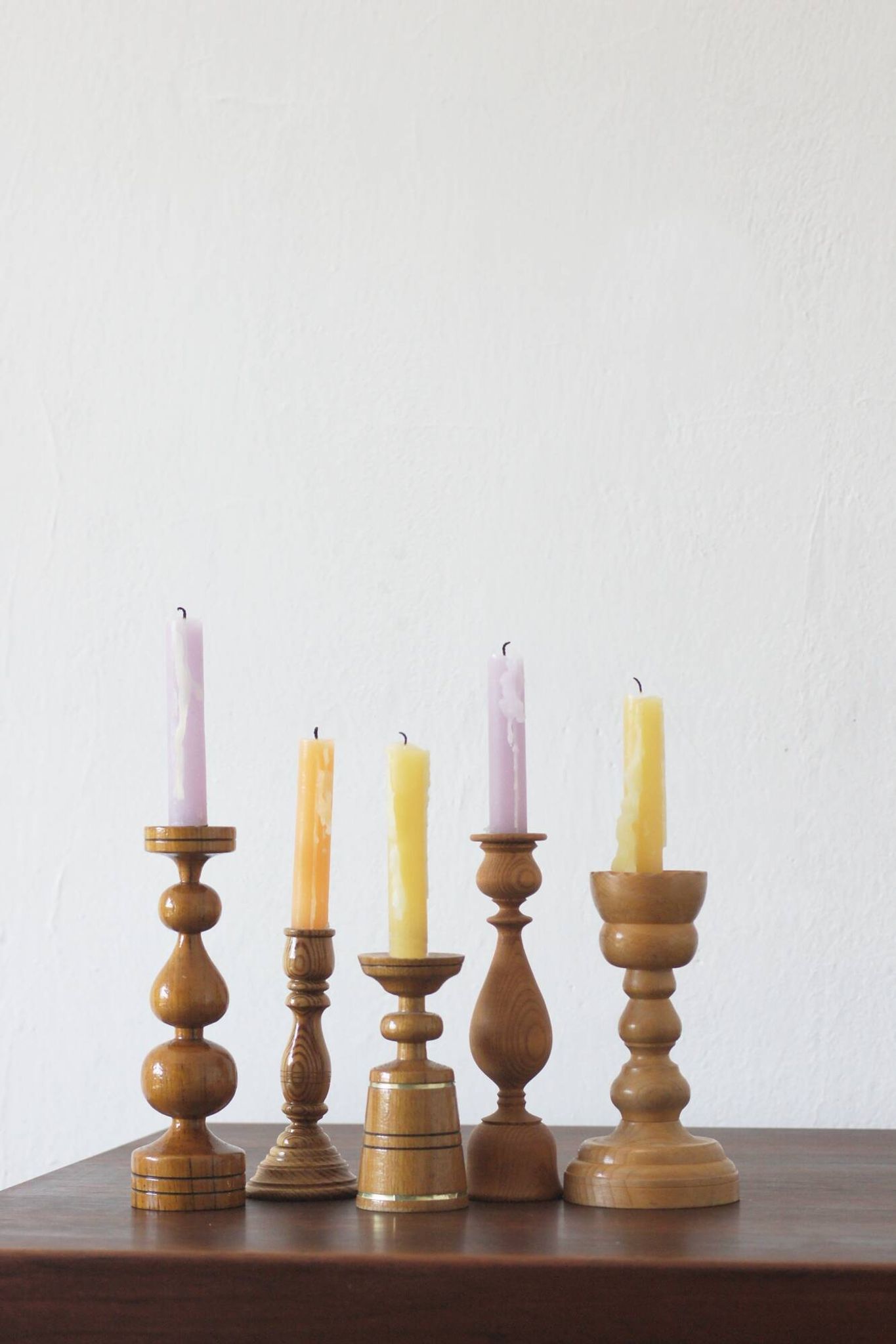 Bougeoirs scandinaves en bois, lot de 5