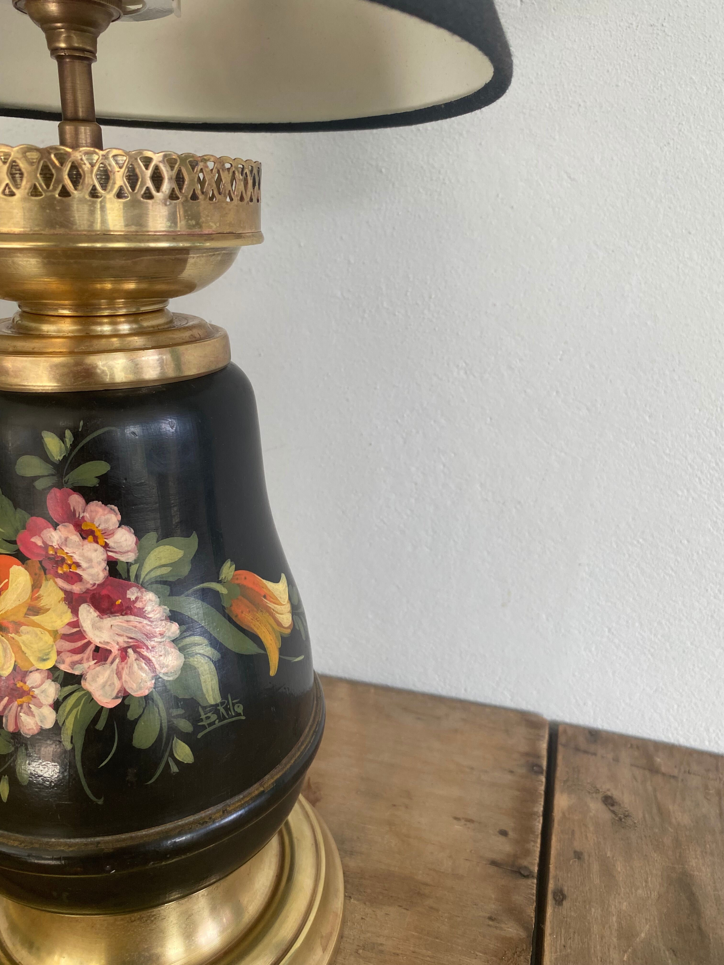 19th century ceramic lamp base, 2 m fabric cable