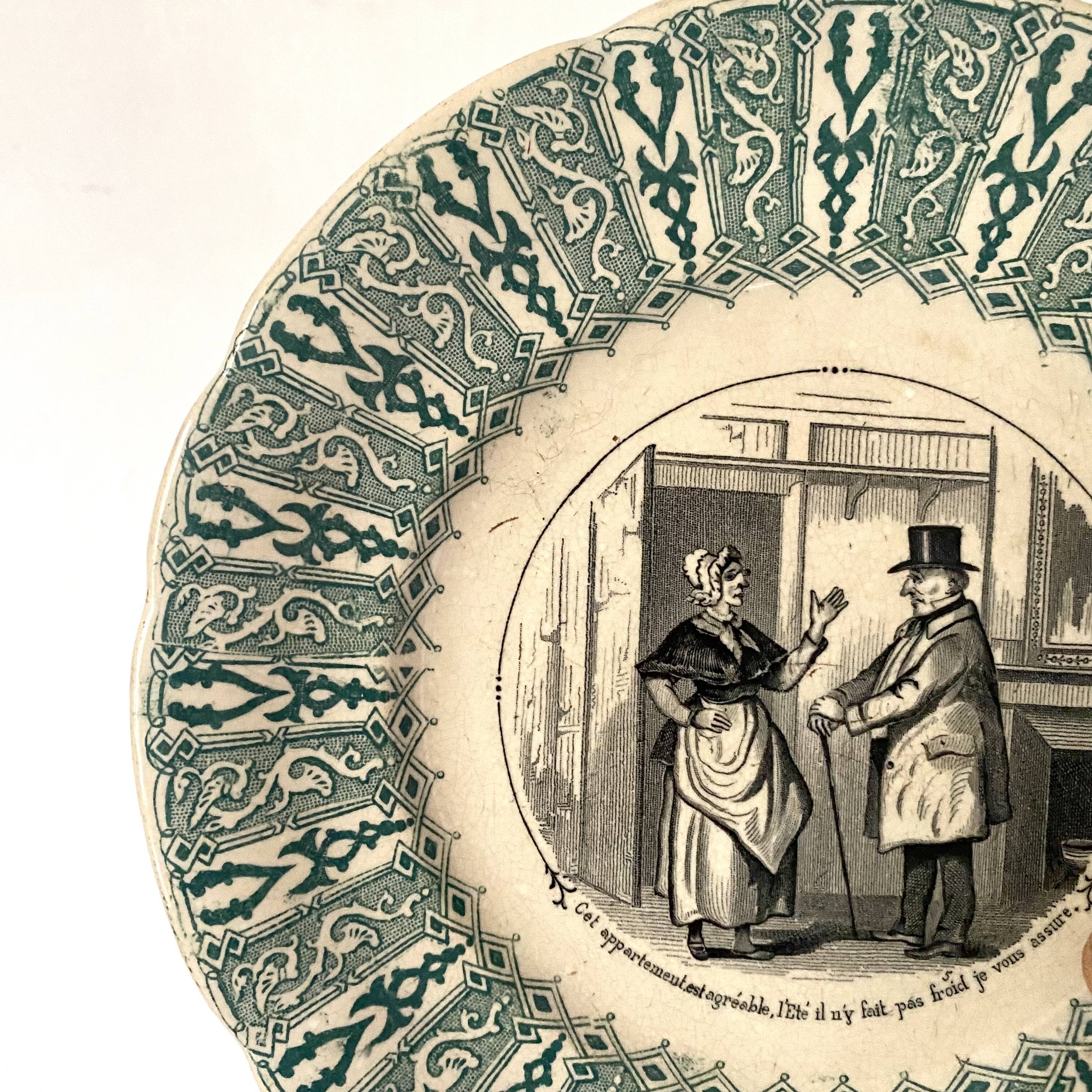 Sarreguemines talking plate, real estate theme