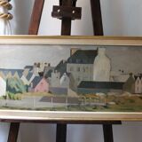 Painting "The roofs of Lesconil in Brittany" French school 20th century