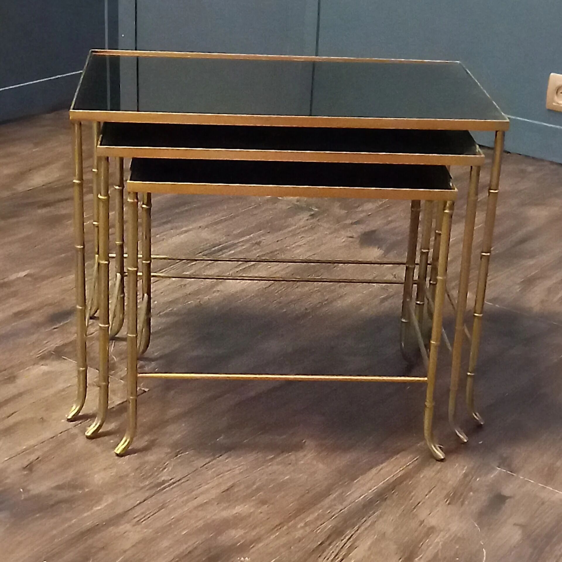 Vintage Maison Baguès faux bamboo nesting tables set