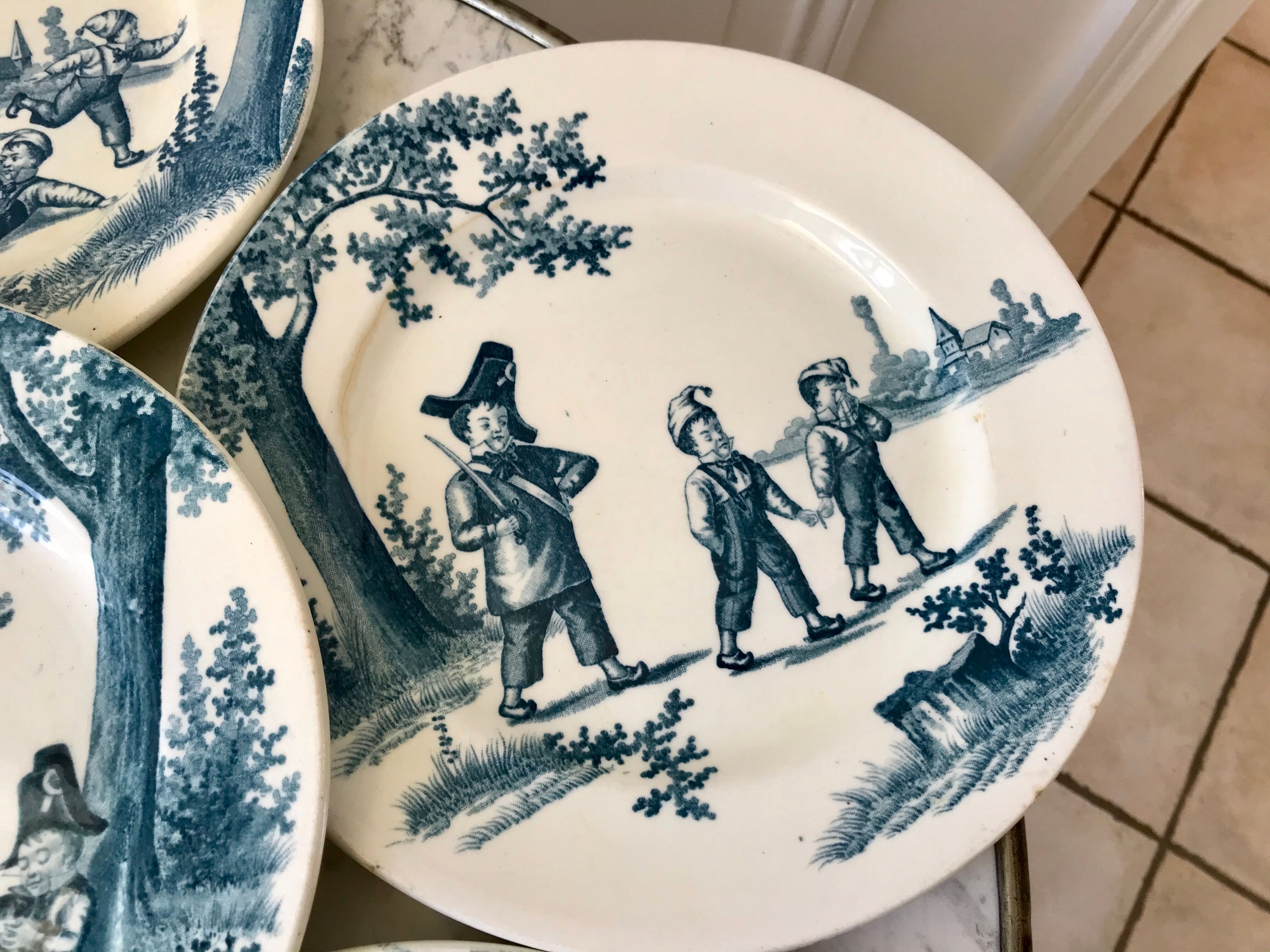 Set of 6 flat plates Iron Earth model "Garde Champêtre" late nineteenth