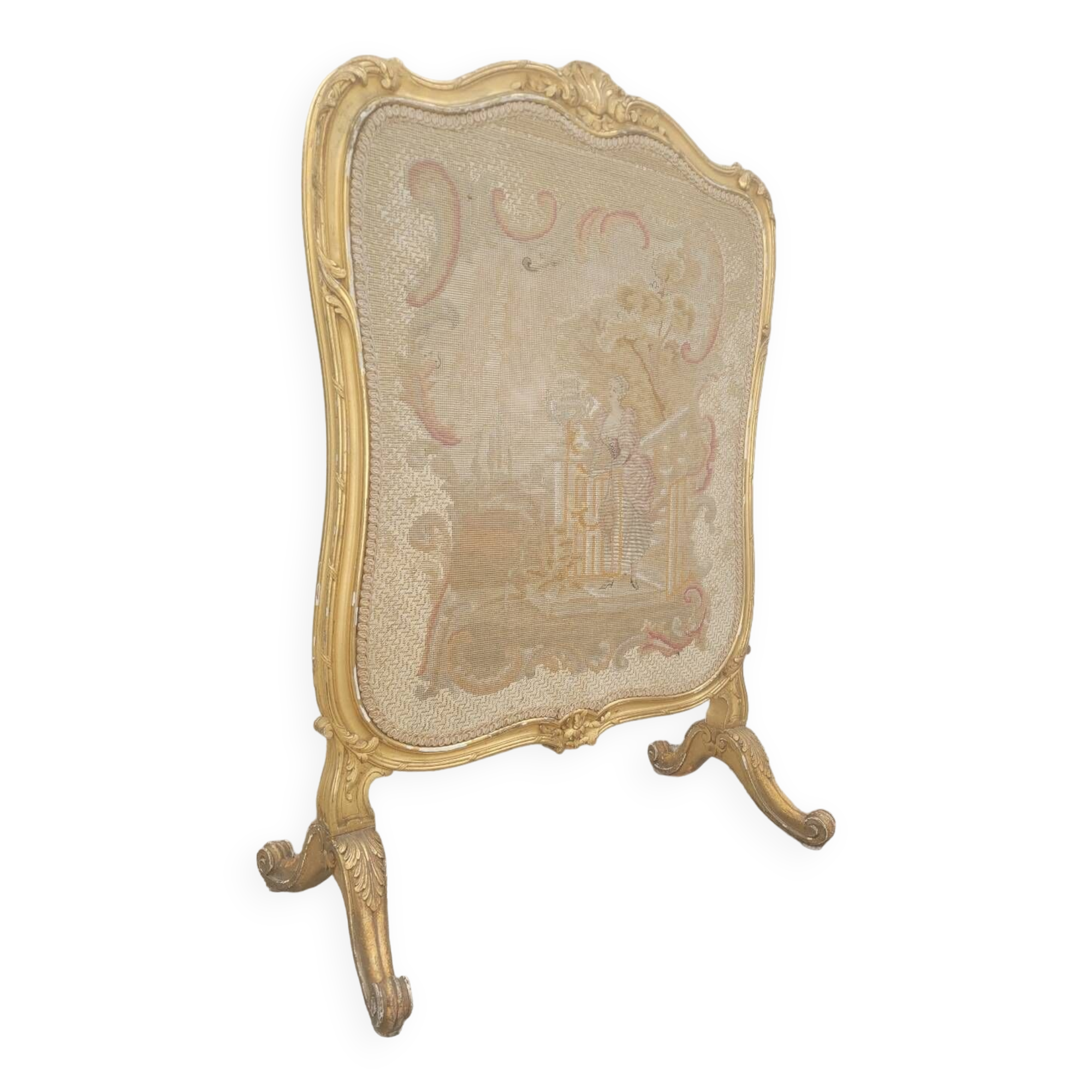 Louis xv style fireplace screen fire screen in gilded wood 19th century tapestry