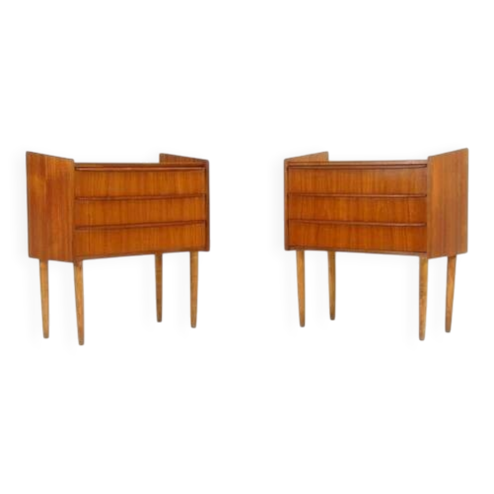 Pair Retro Vintage Danish Teak Bedside Tables Cabinets Drawers Mid Century 1970s