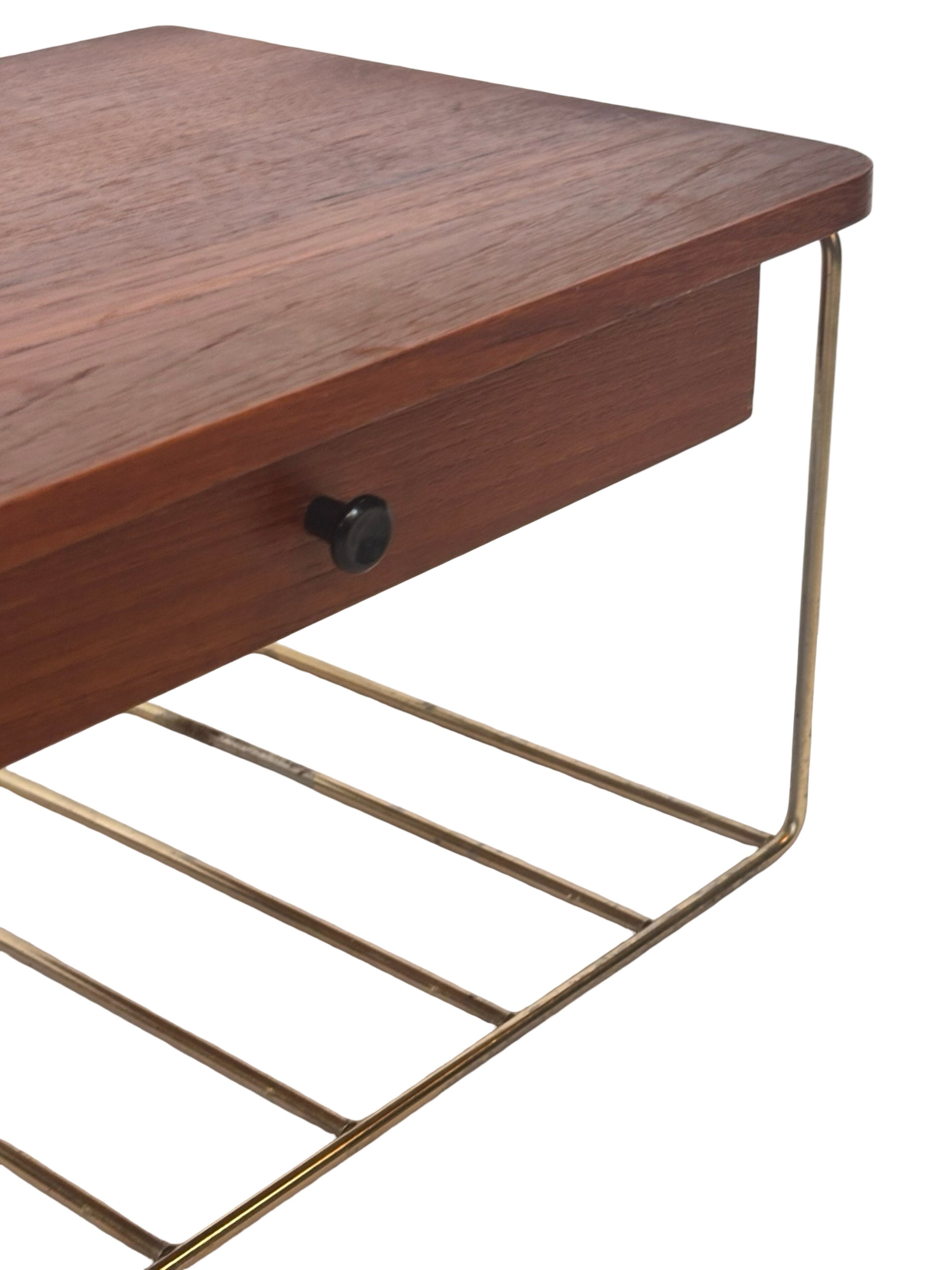 Vintage Floating Wall Shelf With Drawer, Teak String Rack 60's Design