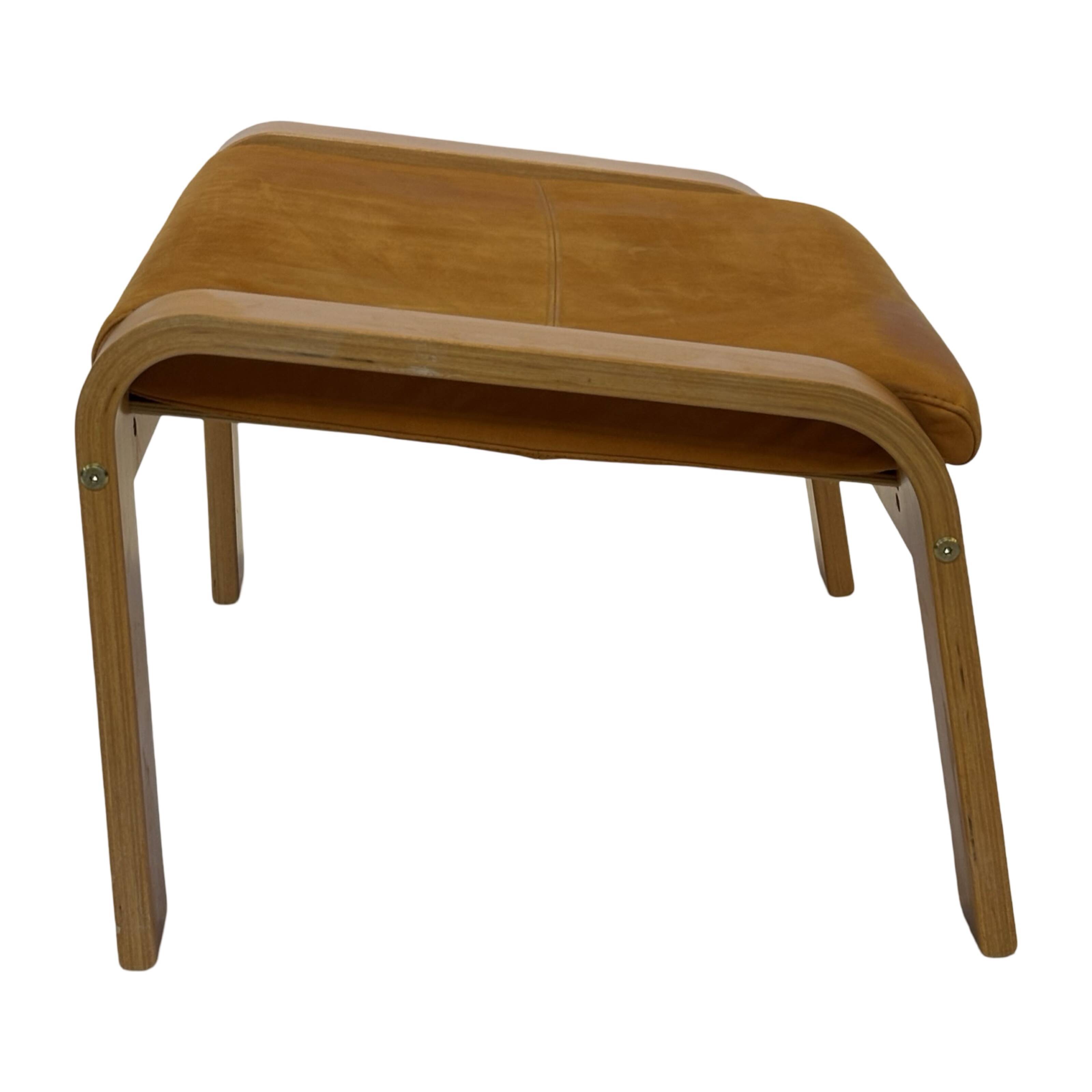 Vintage ikea poang tan leather cantilever footstool ottoman design